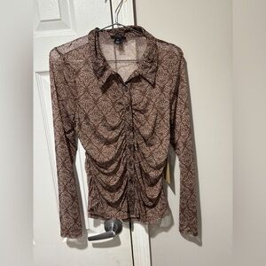 Halogen Brown Floral Ruched Blouse